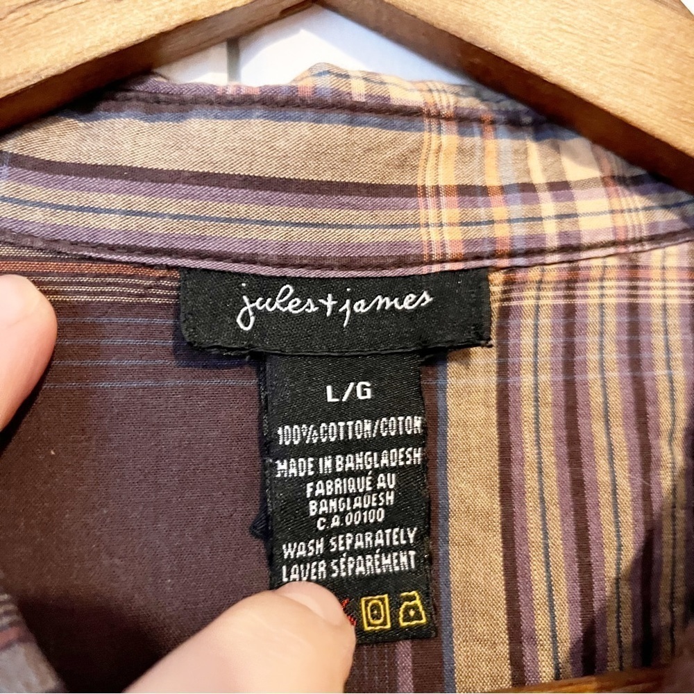 Jules + James Brown Plaid Button Down Shirt. Size Large. - Picture 3 of 8